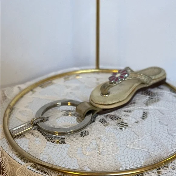 Coach Gold Sandal Keychain with Pink Flower - Picture 9 of 10